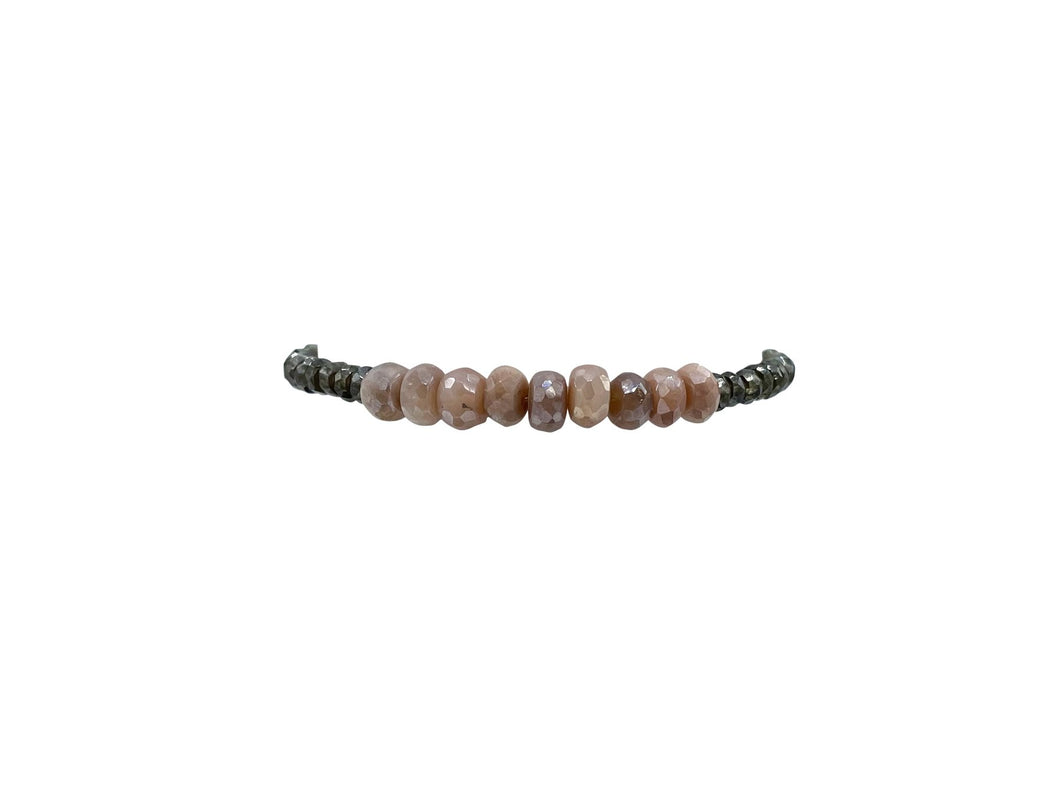 4mm Yellow Gold Filled Bracelet with Smokey Topaz and Wisteria Moonstone