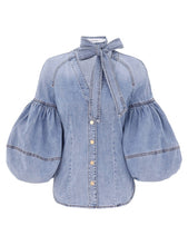 Load image into Gallery viewer, Illuminate Tied Denim Blouse
