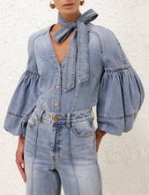 Load image into Gallery viewer, Illuminate Tied Denim Blouse
