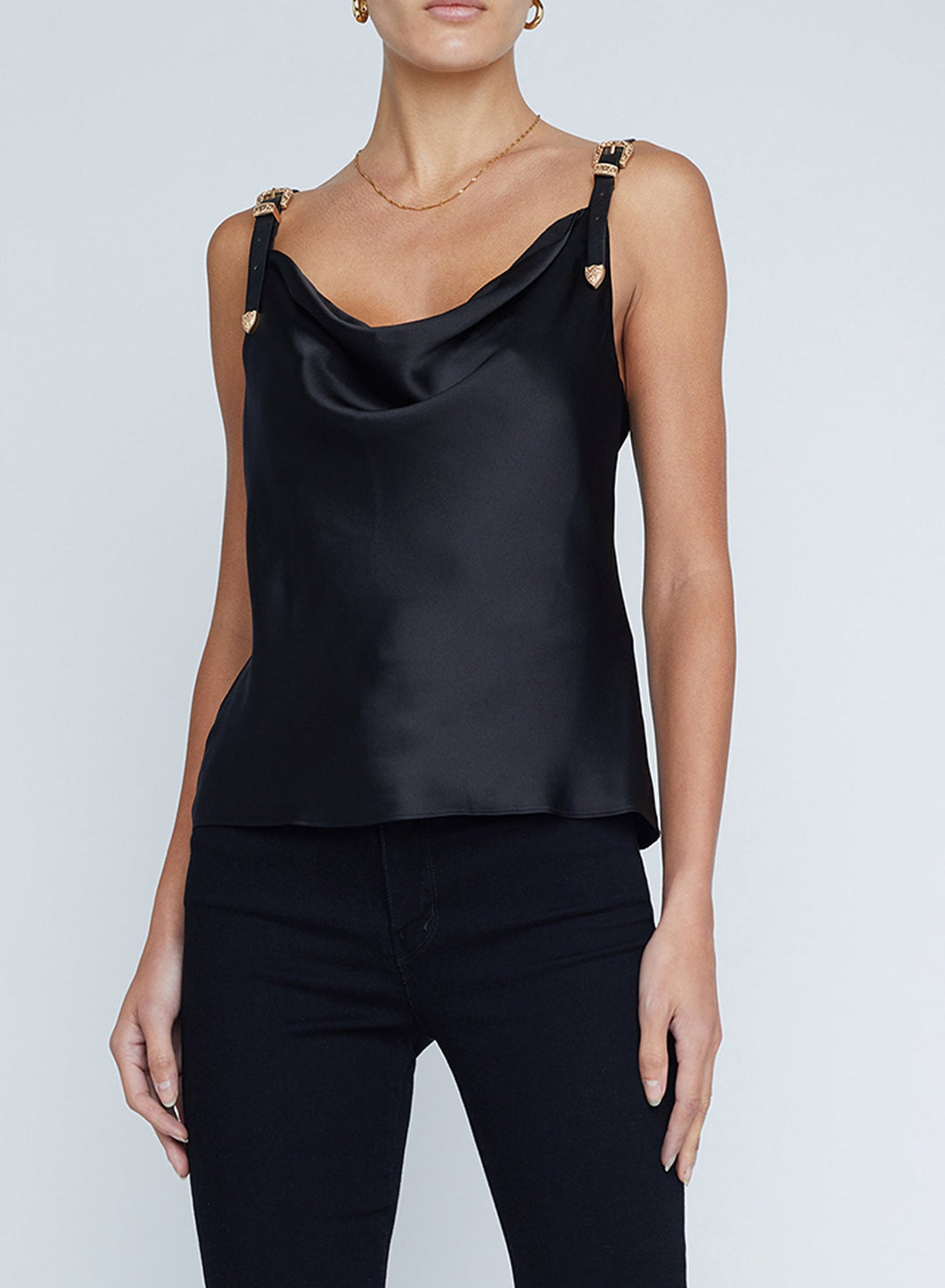 Lux Buckle Strap Cowl Tank