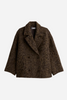A medium brown cheetah print peacoat with two sets of buttons and lapels