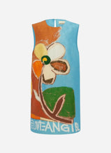 Colorful sleeveless dress with floral design on a white background