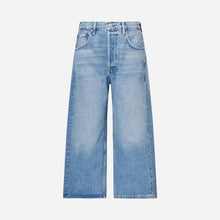 Light blue wide-leg denim jeans with a faded wash, displayed flat against a light gray background.