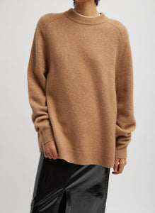 Camel Hair Knit Crewneck Oversized Pullover