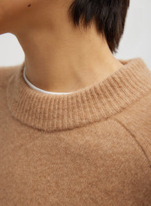 Camel Hair Knit Crewneck Oversized Pullover