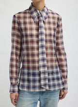 Silk Cotton Plaid Blouse with Removable Tie