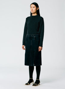 Black Denim Paneled Skirt