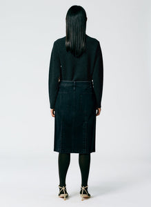 Black Denim Paneled Skirt