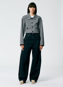 Double Faced Menswear Check Cropped Jacket