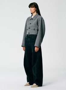 Double Faced Menswear Check Cropped Jacket