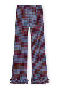 Checkered Stretch Seersucker Frill Pants