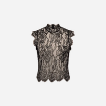 Black lace short sleeve highneck top