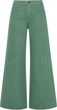 Green wide-leg jeans with a high waist, photographed against a light grey background.