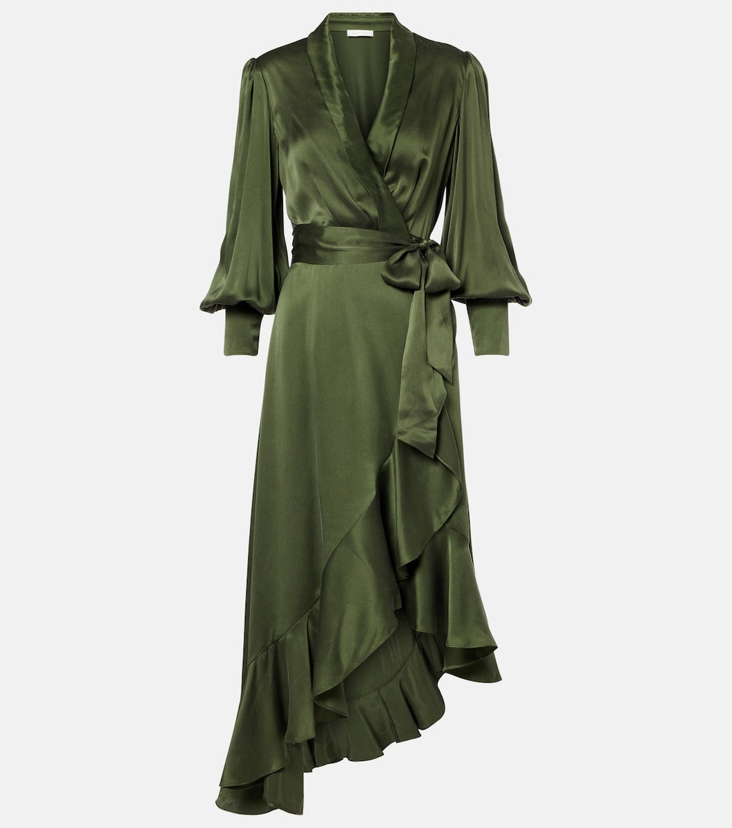 Silk Wrap Midi Dress