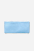 A light blue rectangular clutch, presented on a light grey background.