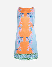 Colorful floral dress with an orange and blue pattern 