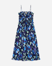 Navy floral dress on a white background