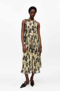 Printed Pleats Smock Midi Dress