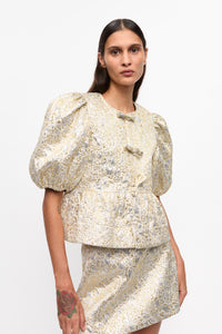 Metallic Cloque Peplum Blouse