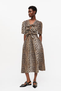 Printed Cotton Tie Strap Midi Dress