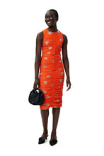 Load image into Gallery viewer, Printed Mesh Ruched Midi Dress
