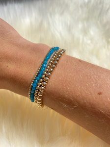 2mm Yellow Gold Filled Bracelet with Blue Amazonite