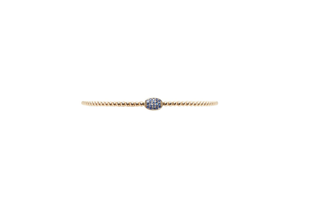 2mm Yellow Gold Filled Bracelet with 14K Blue Sapphire Bean