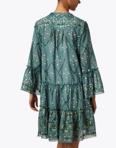 Flared Sleeve with Mosaic Print Dress